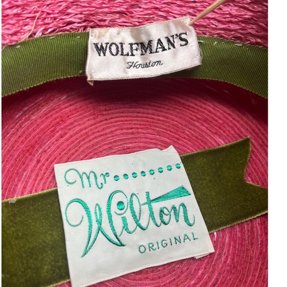 Vtg Pink pillbox hat  w/feathers‎ woven straw Mr Wilton Original Wolfman Houston main image 5